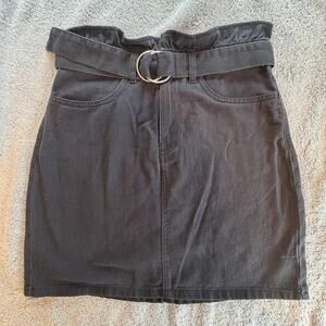 H&M Divided Black Mini Denim Skirt W/ Belt NWT Size 4 Paperbag Waist